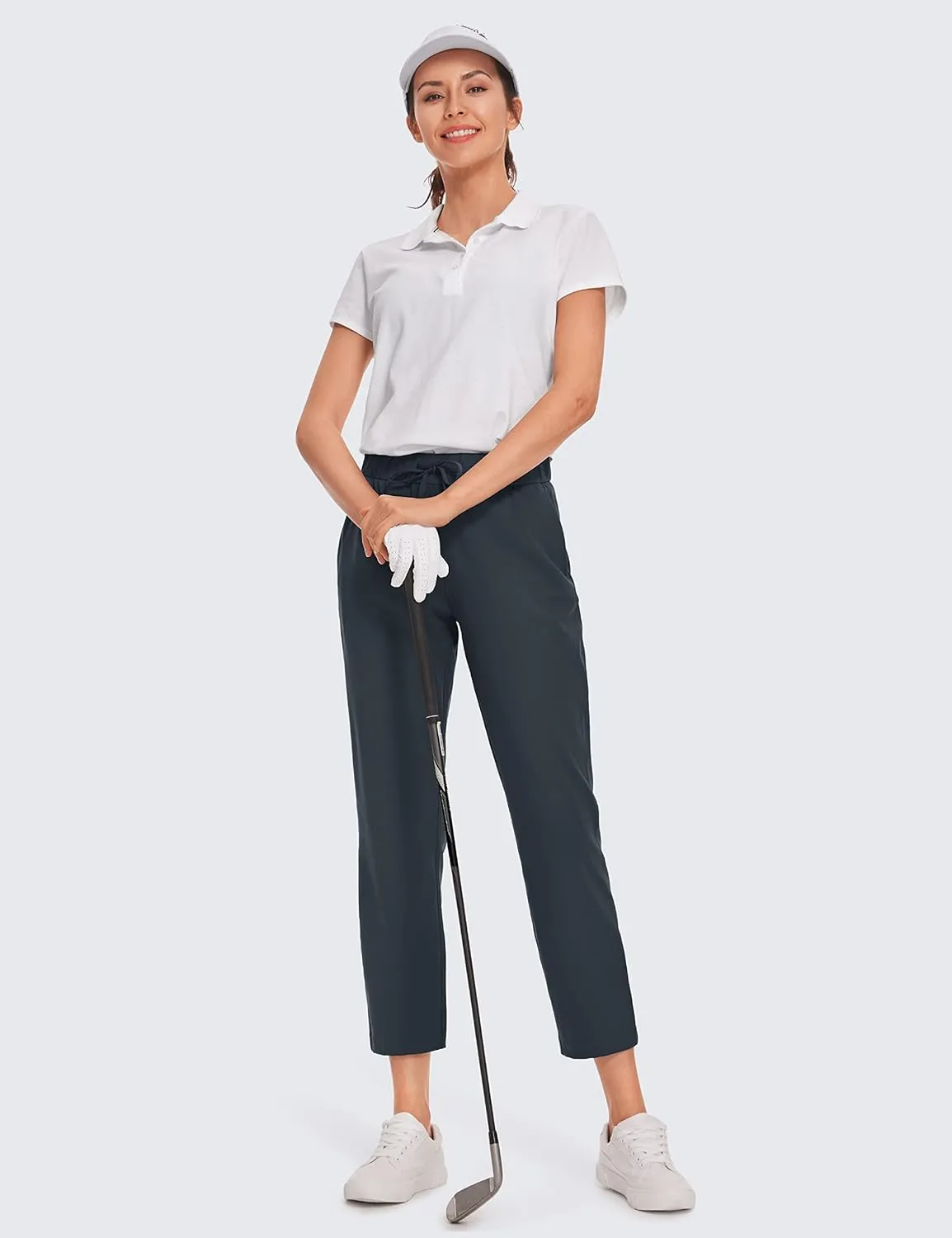 CRZ YOGA Womens High Waisted 4-Way Stretch Golf Capris 25" Short - Work Pants Athletic Lounge Workout Ankle Pants