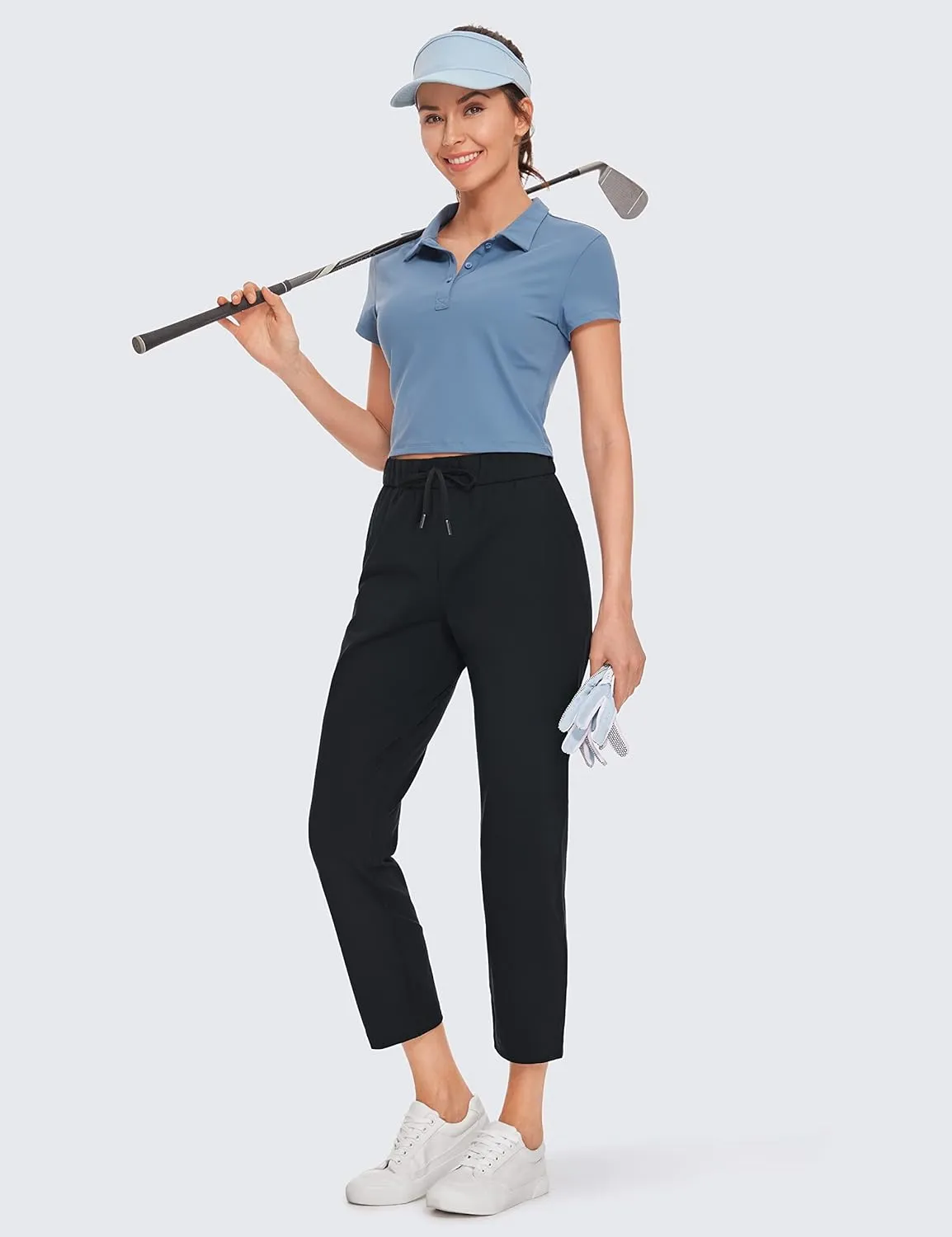 CRZ YOGA Womens High Waisted 4-Way Stretch Golf Capris 25" Short - Work Pants Athletic Lounge Workout Ankle Pants