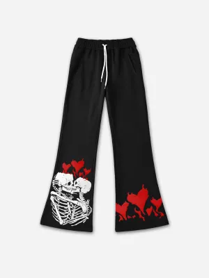 Death Do Us Part Print Casual Street Fleece-Lined Pants
