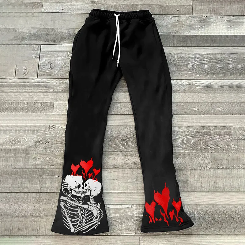 Death Do Us Part Print Casual Street Fleece-Lined Pants