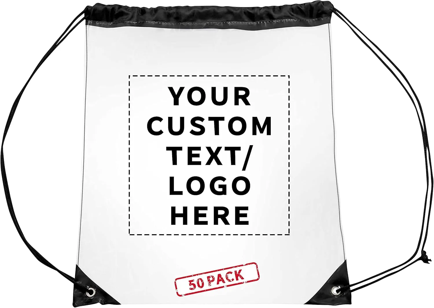 DISCOUNT PROMOS 50 Plastic Drawstring Backpacks Set - Customizable Text, Logo - Plastic, Durable, Clear, Water Resistant - Black