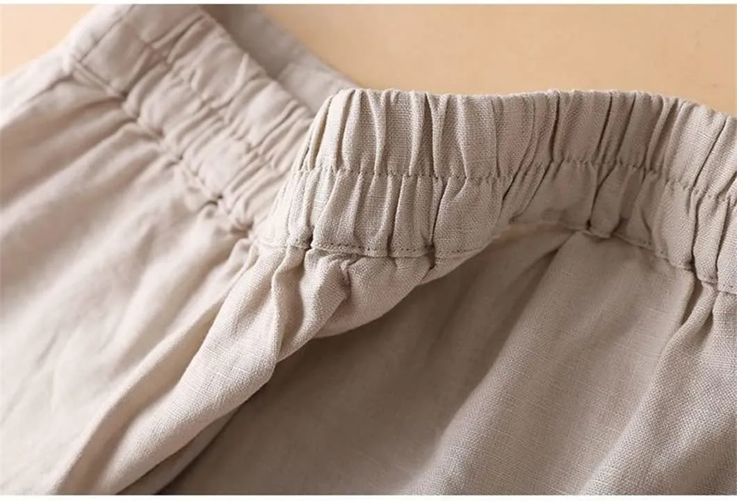 Disimlarl Cotton Linen Pants Women Solid Color Harem Pants Elastic Waist Loose Casual Linen Trousers