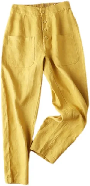Disimlarl Cotton Linen Pants Women Solid Color Harem Pants Elastic Waist Loose Casual Linen Trousers