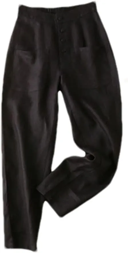 Disimlarl Cotton Linen Pants Women Solid Color Harem Pants Elastic Waist Loose Casual Linen Trousers