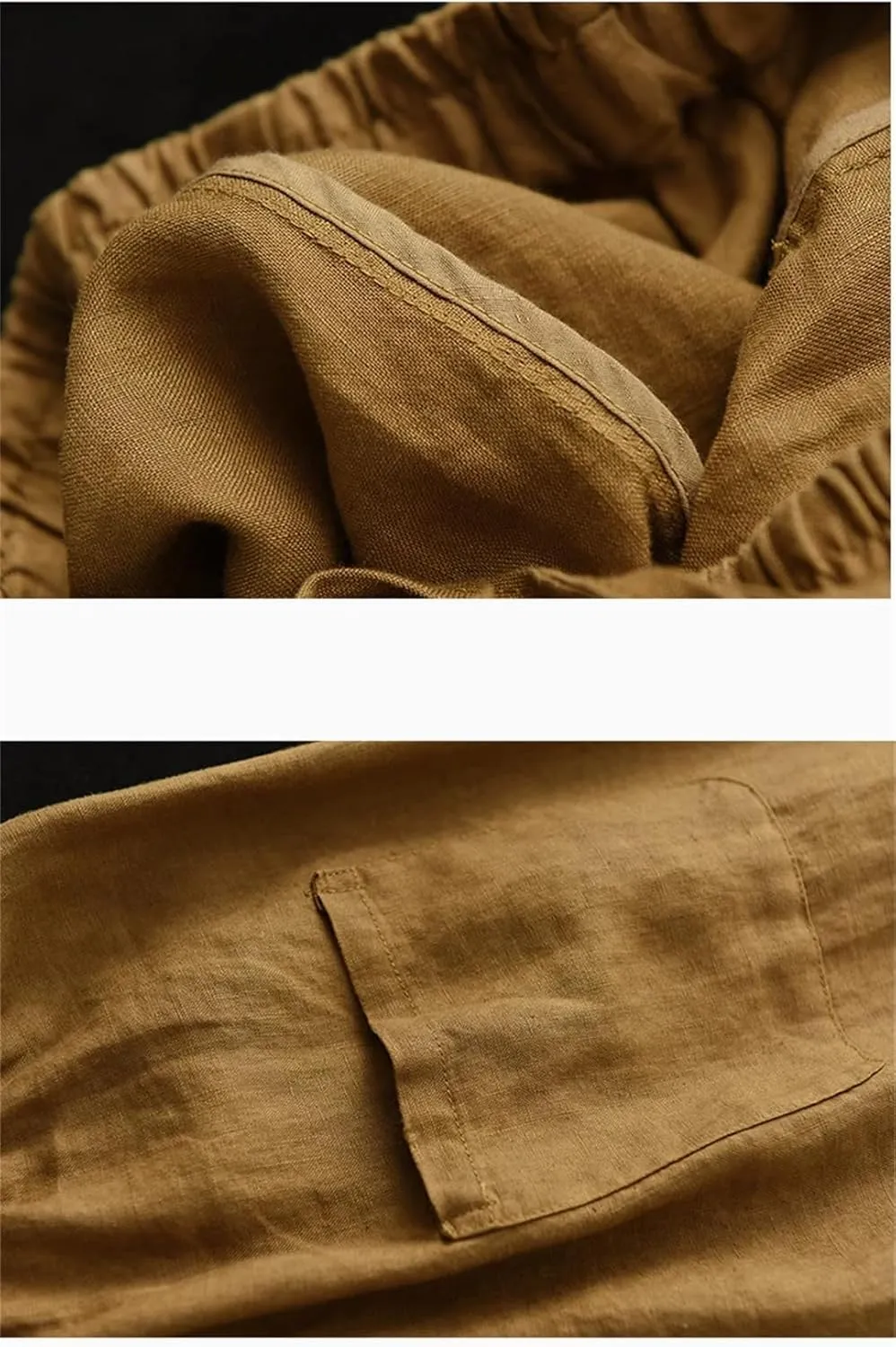 Disimlarl Women High Waist Casual Pants Elastic Waist Cotton Linen Pants Loose Ankle-Length Harem Pants