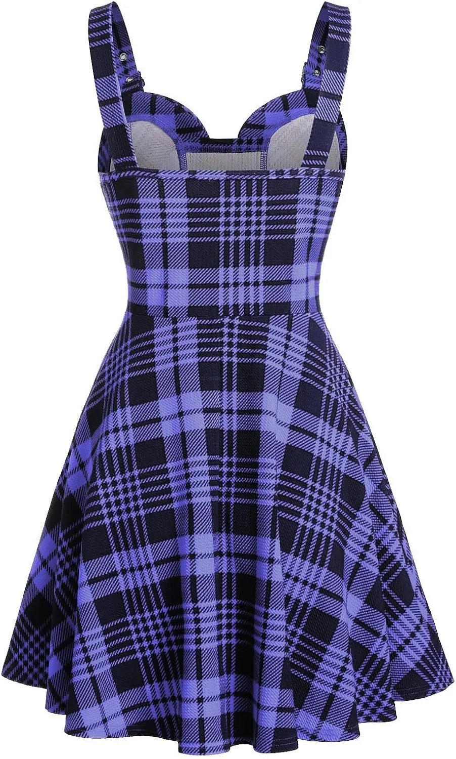 DRESSFO Women's Gothic Dress Plaid Print Lace-up Front Buckle Strap Dress Retro Empire Waist Dress Vintage 1950s Dresses