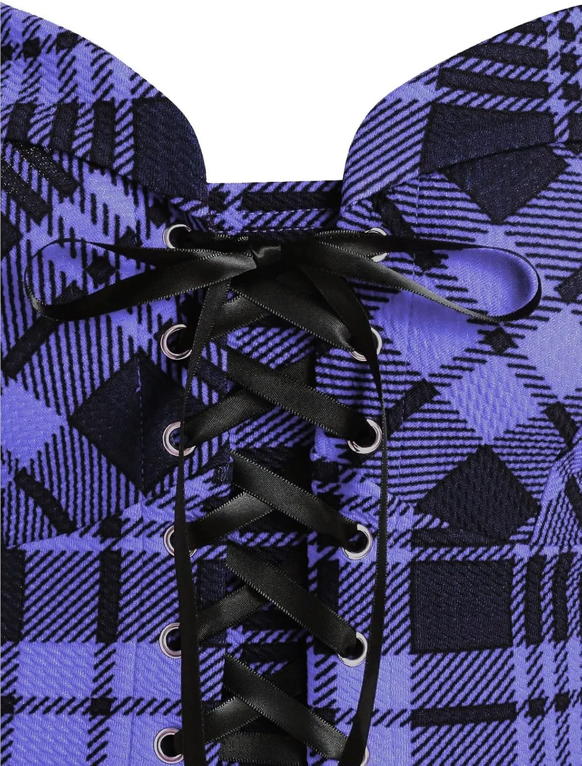DRESSFO Women's Gothic Dress Plaid Print Lace-up Front Buckle Strap Dress Retro Empire Waist Dress Vintage 1950s Dresses