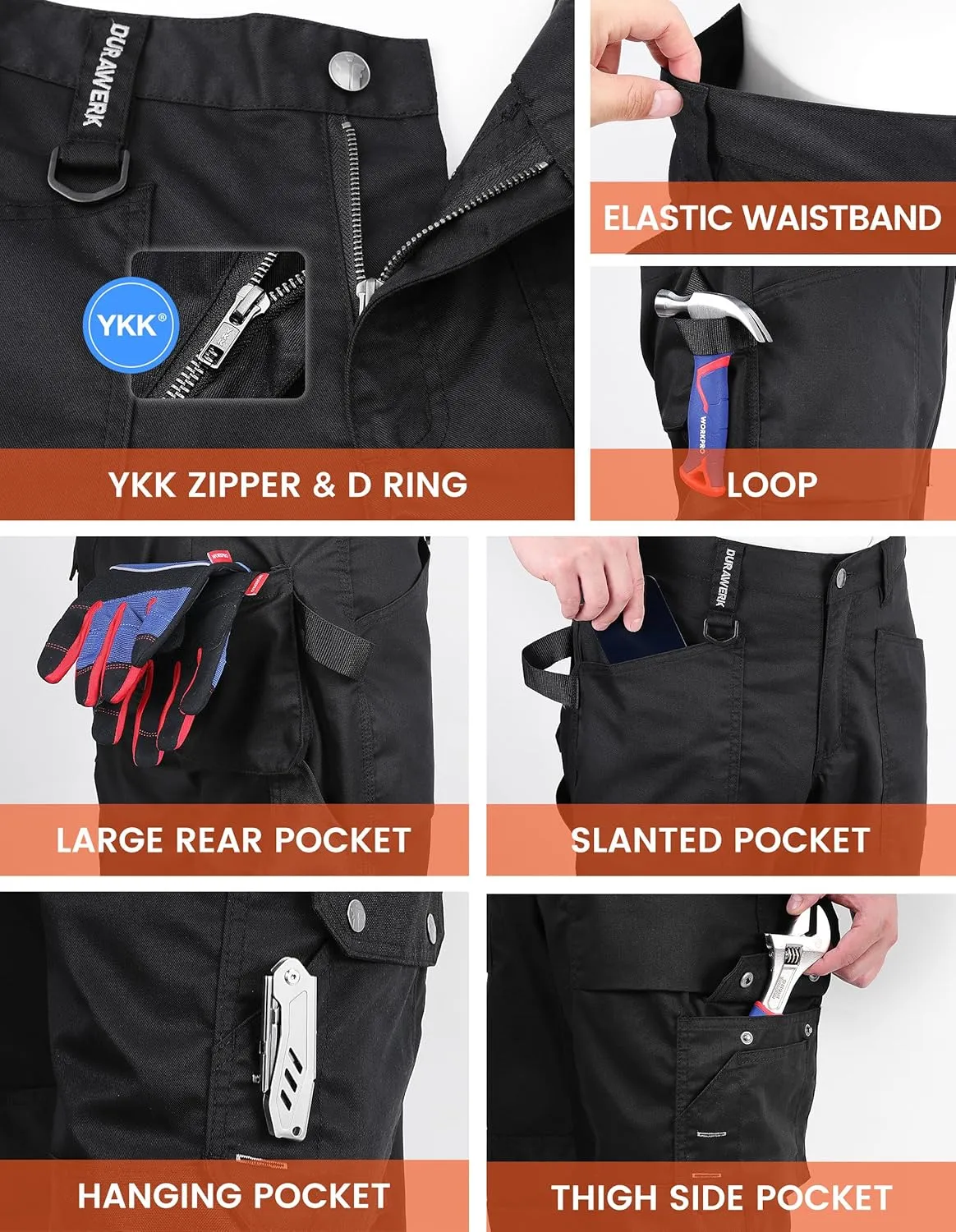 DURAWERK Men's Work Pants, Carpenter Pants with Reinforced Knee Pad Pockets, Durable Cargo Pants