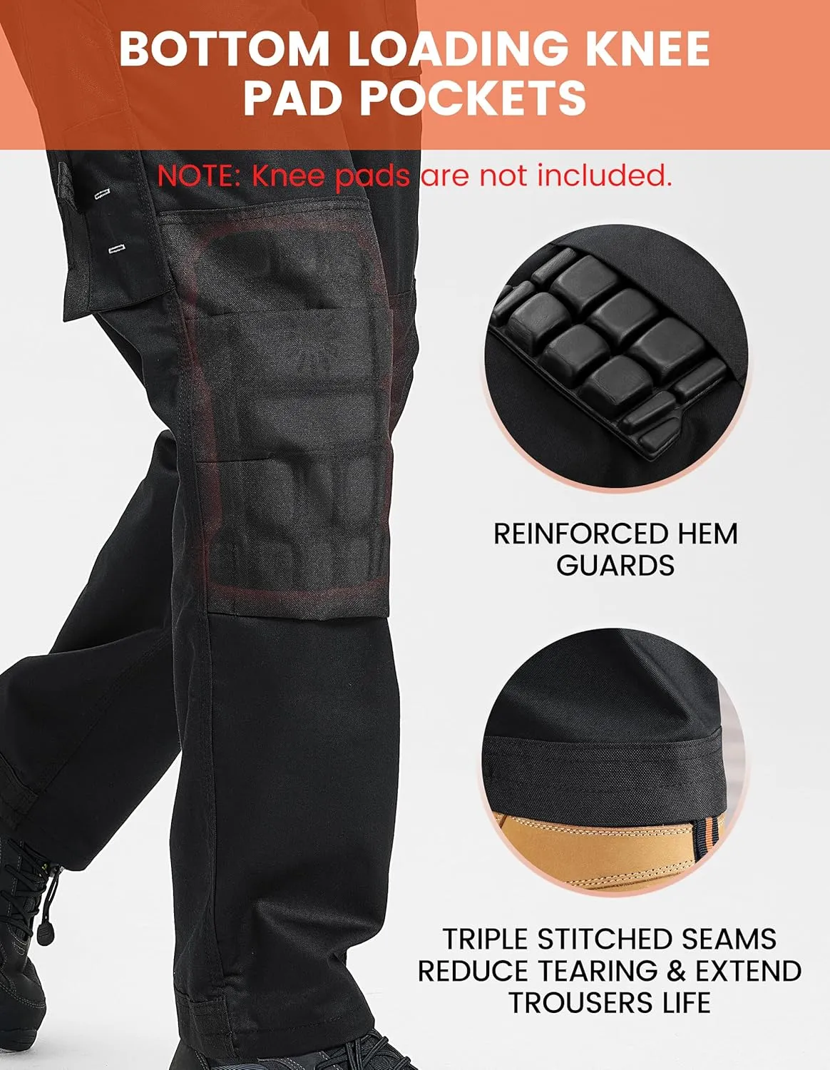 DURAWERK Men's Work Pants, Carpenter Pants with Reinforced Knee Pad Pockets, Durable Cargo Pants