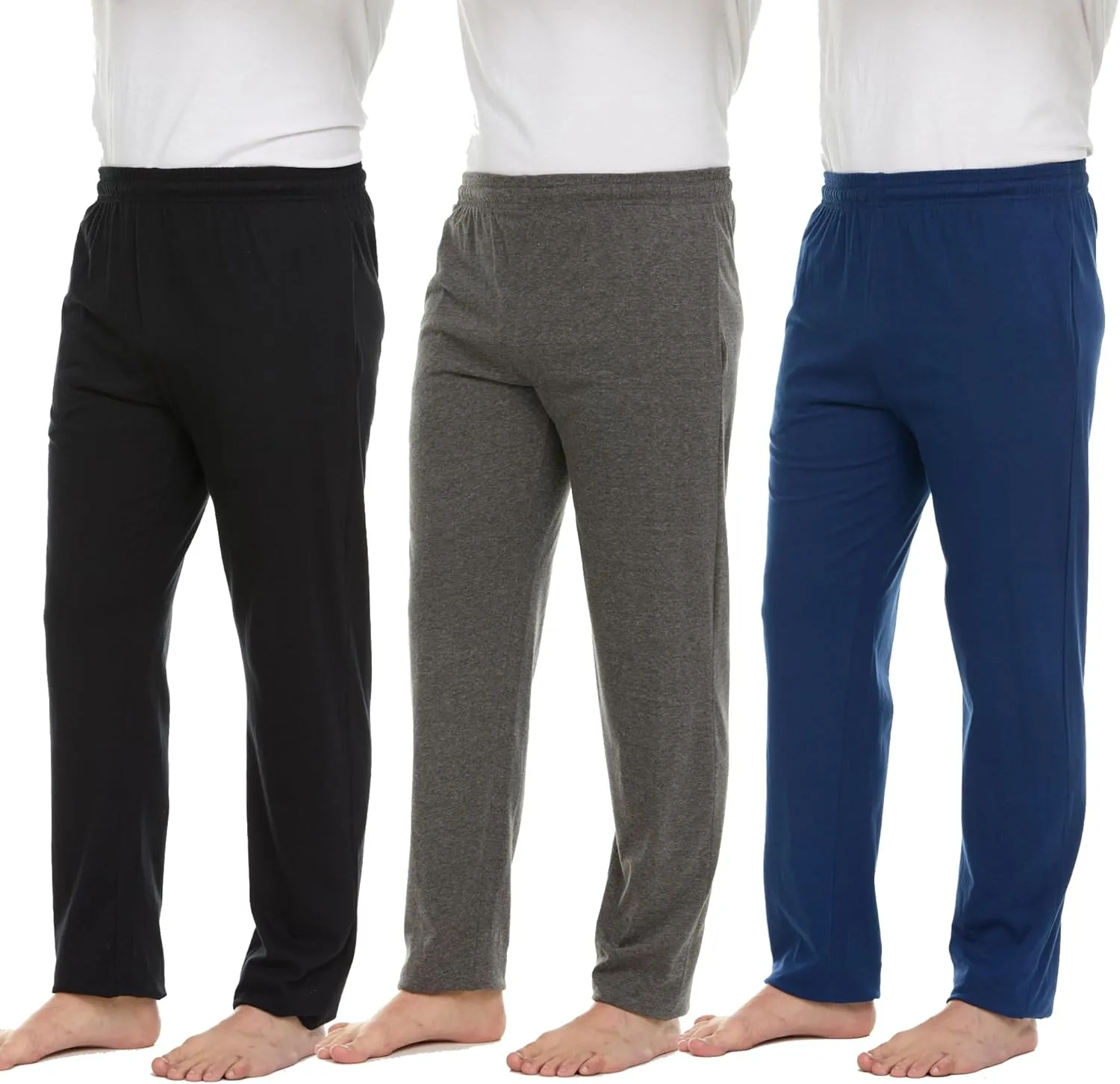 Essential Elements Men's 100% Cotton Jersey Active Lounge Sleep Pajama Pants for Men - 3 Pack