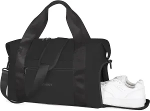 ETRONIK Foldable Travel Bag - Gym Duffle with Shoe Compartment, Weekender Overnight Tote for Sports, Water Resistant - Black