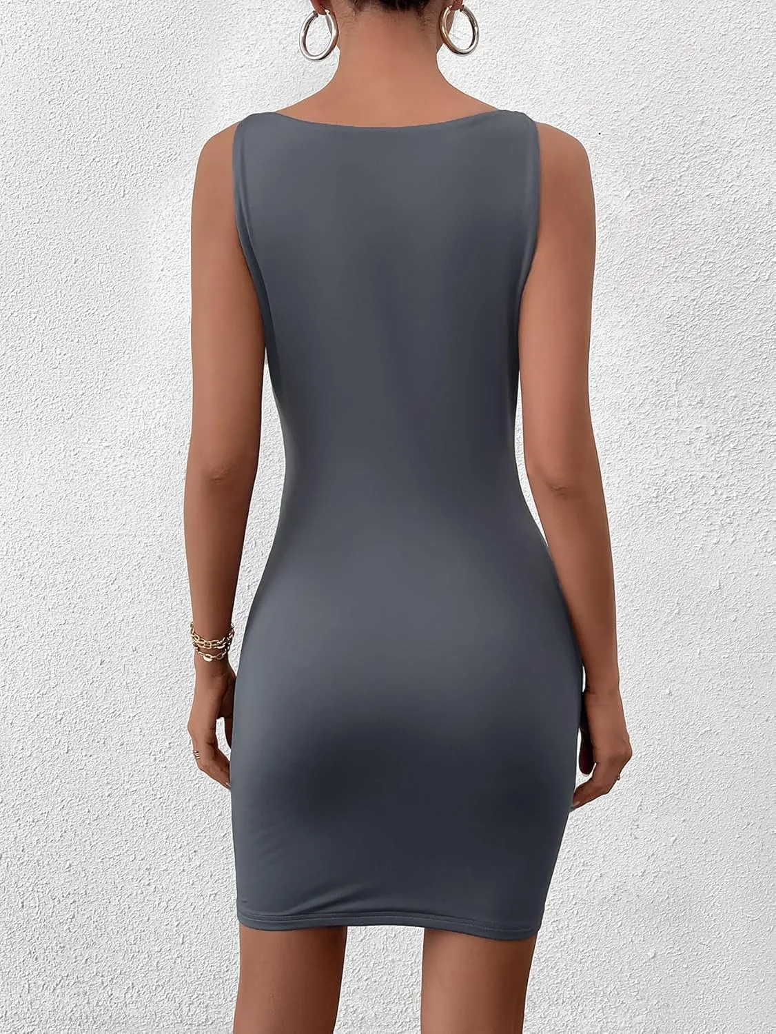 EYNMIN Women's Summer Sleeveless Bodyocn Mini Dress Boat Neck Slim Fit Basic Casual Party Club Short Dresses