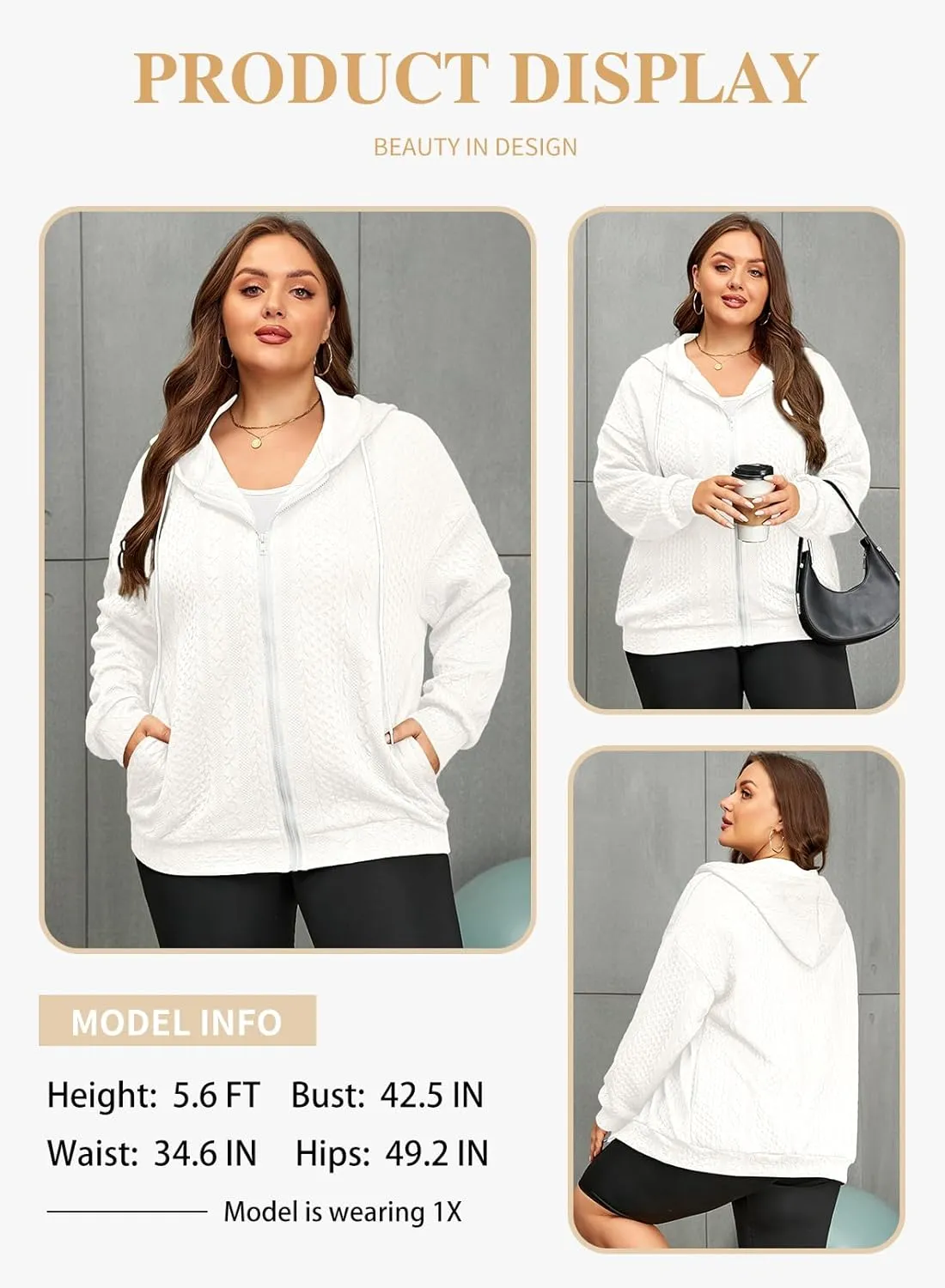 Eytino Womens Plus Size Hoodies Sweatshirt Long Sleeve Zip Up Drawstring Jacket Coat Outwear with Pocket(1X-5X)