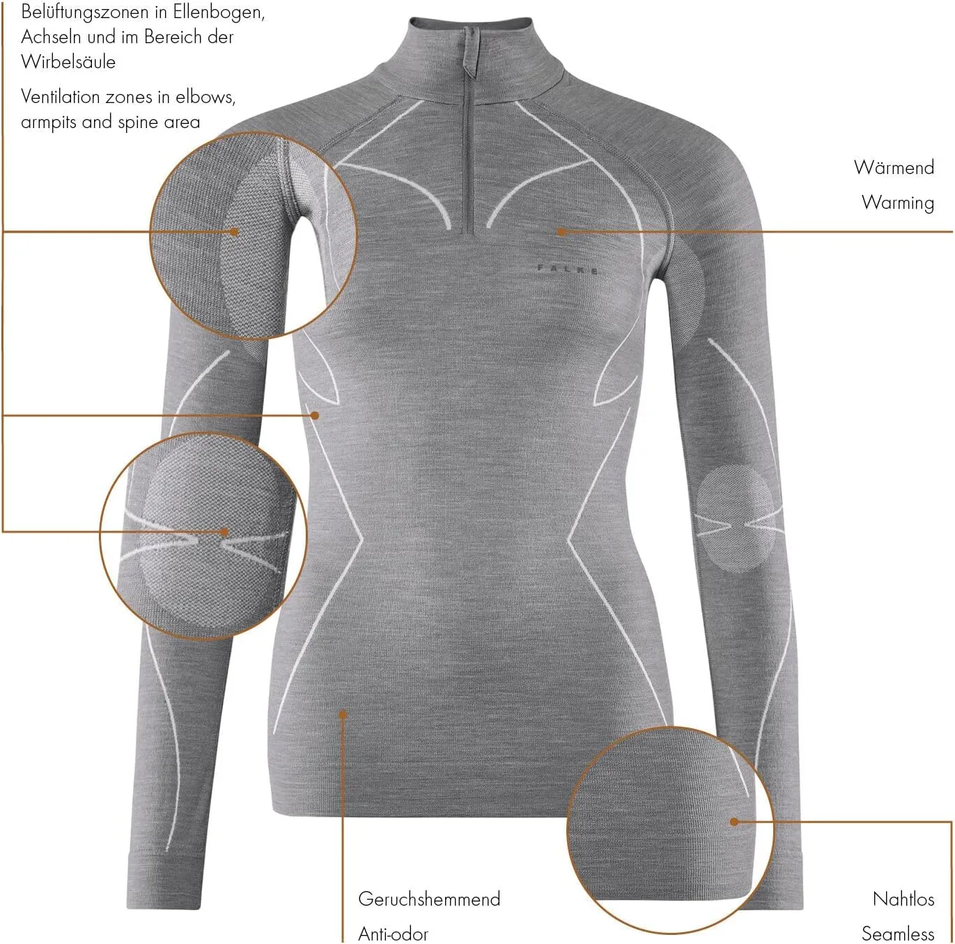 FALKE Women's Wool Tech. Zip Base Layer Top, 1 Piece