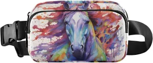 Fanny Pack Painting Horse Rainbow Print, Water Resistant Waist Pack Zipper Closure Crossbody Travel Bag 85.31.6 IN