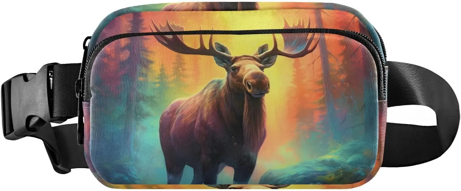 Fantasy Moose Fanny Pack for Travel Hiking Water Resistant Waist Pack Sling Bag Purse for Women Men