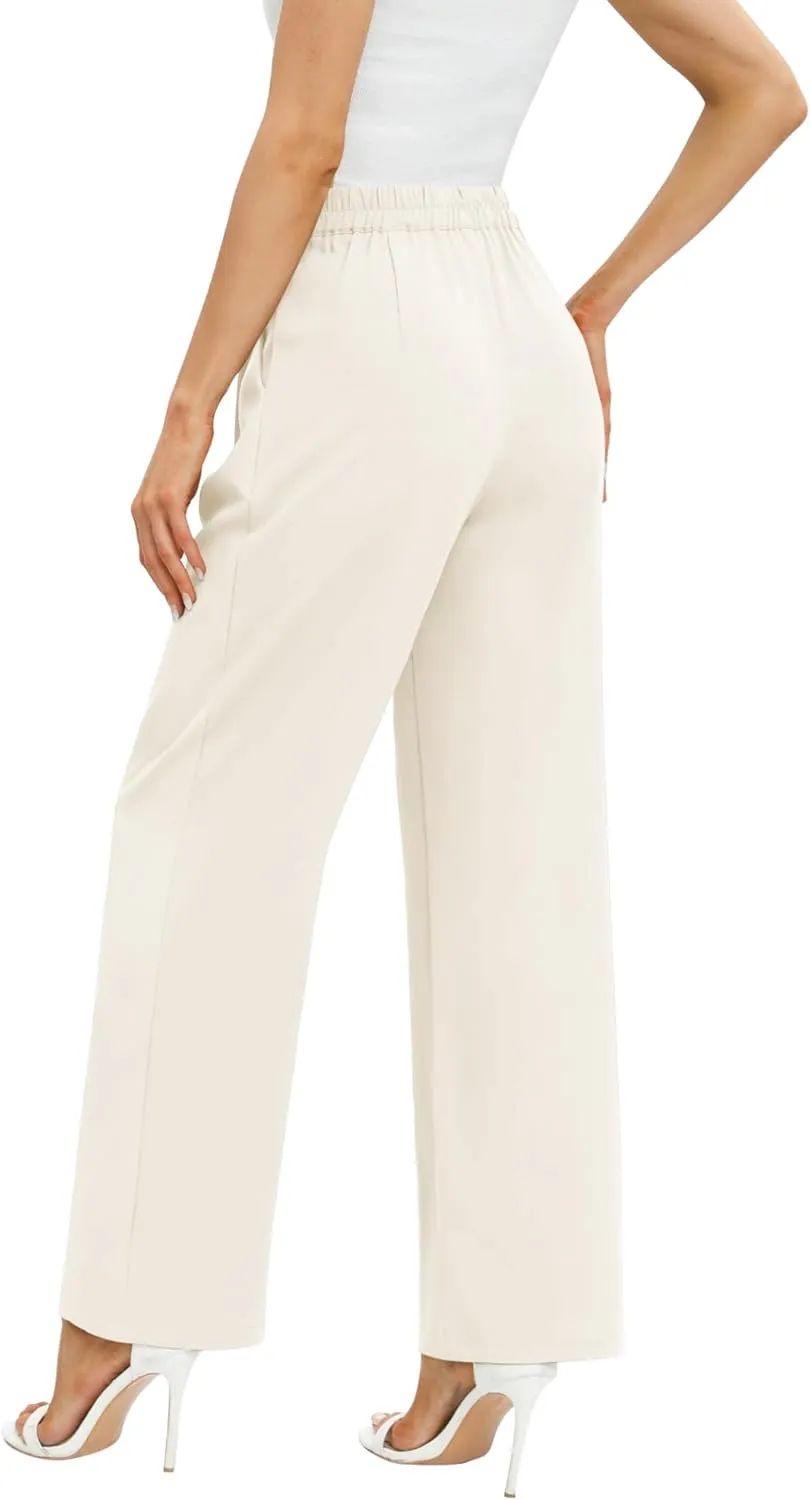 Feiersi Women's Business Work Trousers High Waisted Wide Leg Pants Long Straight Suit Pants with Pocket