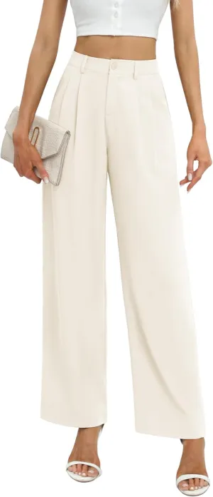 Feiersi Women's Business Work Trousers High Waisted Wide Leg Pants Long Straight Suit Pants with Pocket