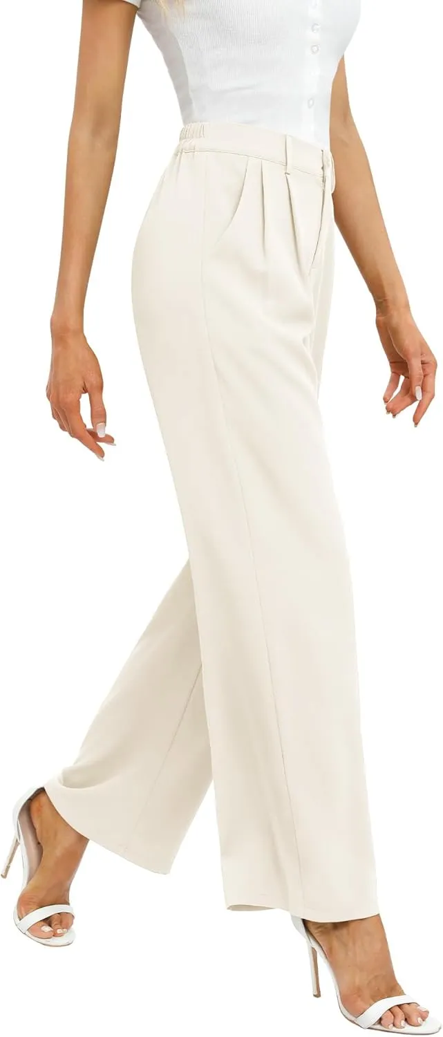Feiersi Women's Business Work Trousers High Waisted Wide Leg Pants Long Straight Suit Pants with Pocket