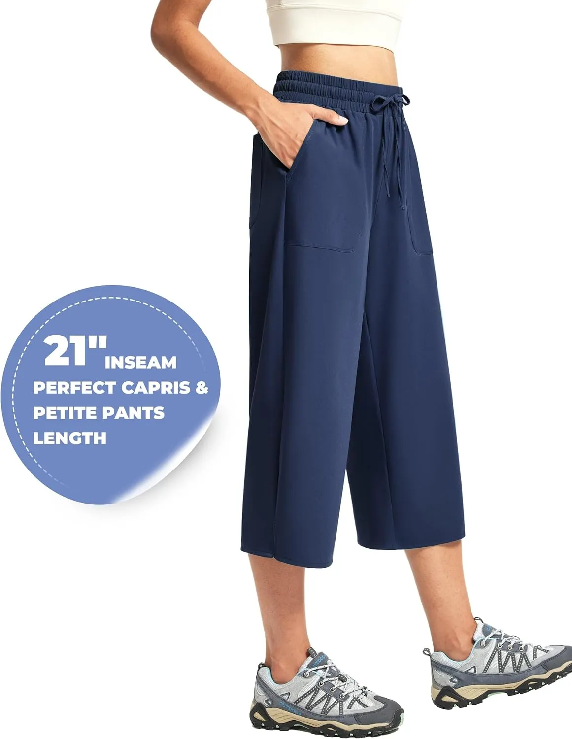 FitsT4 Sports Women's Wide Leg Hiking Capris Quick Dry Long Shorts UPF50  Lightweight Water Resistant Cropped Pants