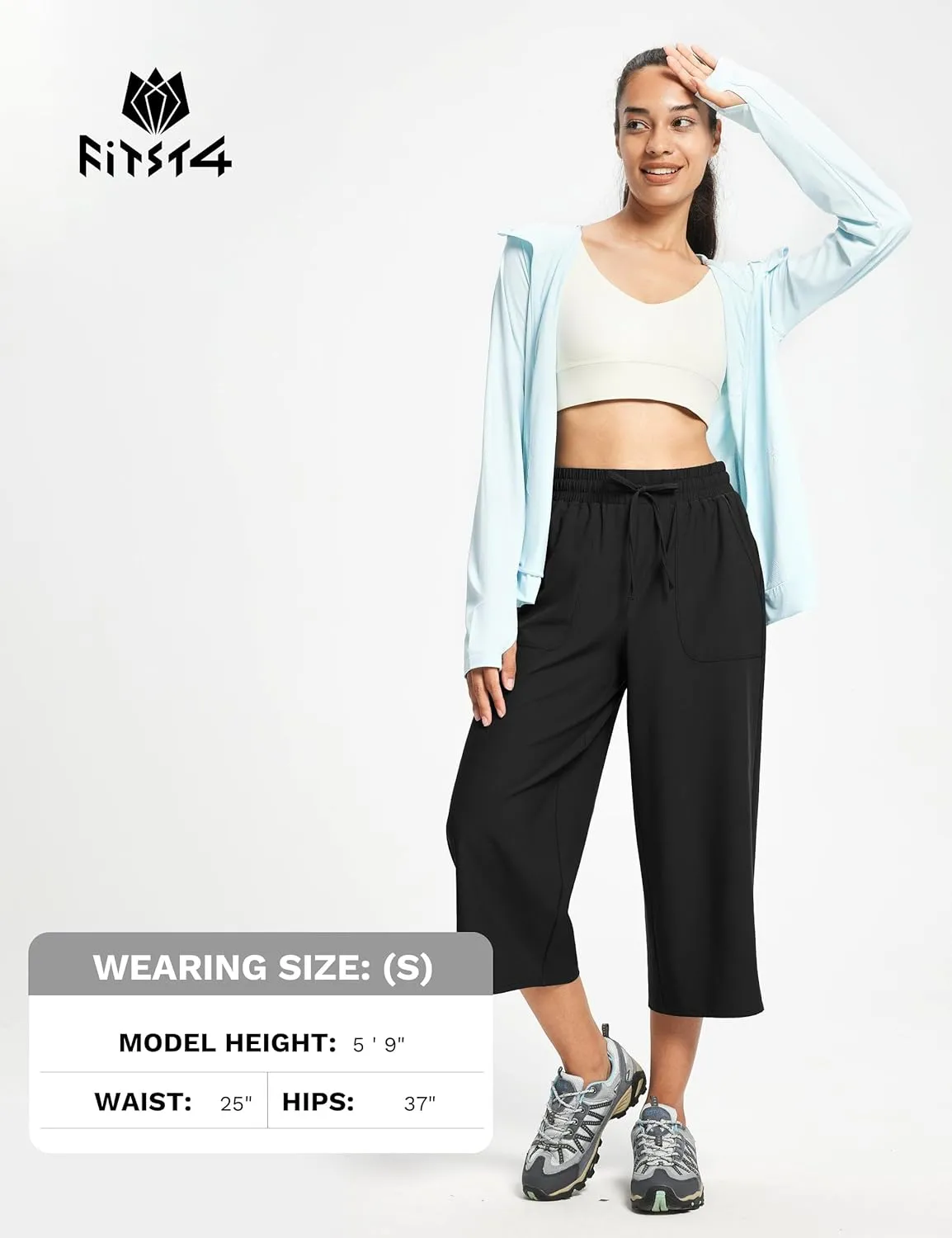 FitsT4 Sports Women's Wide Leg Hiking Capris Quick Dry Long Shorts UPF50  Lightweight Water Resistant Cropped Pants
