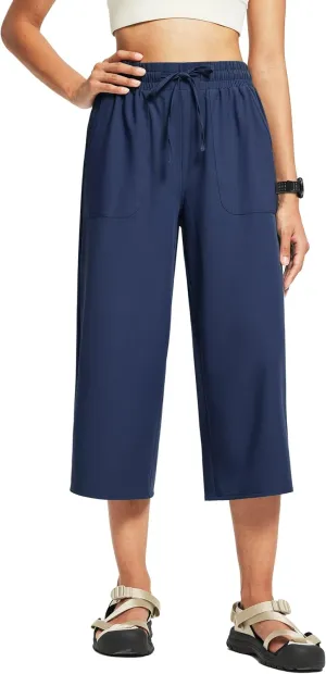 FitsT4 Sports Women's Wide Leg Hiking Capris Quick Dry Long Shorts UPF50  Lightweight Water Resistant Cropped Pants