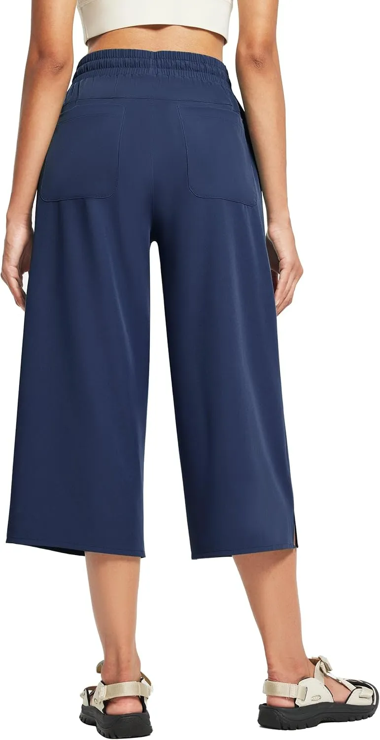 FitsT4 Sports Women's Wide Leg Hiking Capris Quick Dry Long Shorts UPF50  Lightweight Water Resistant Cropped Pants