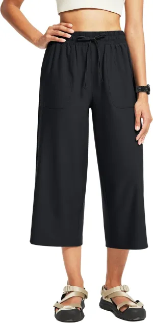 FitsT4 Sports Women's Wide Leg Hiking Capris Quick Dry Long Shorts UPF50  Lightweight Water Resistant Cropped Pants