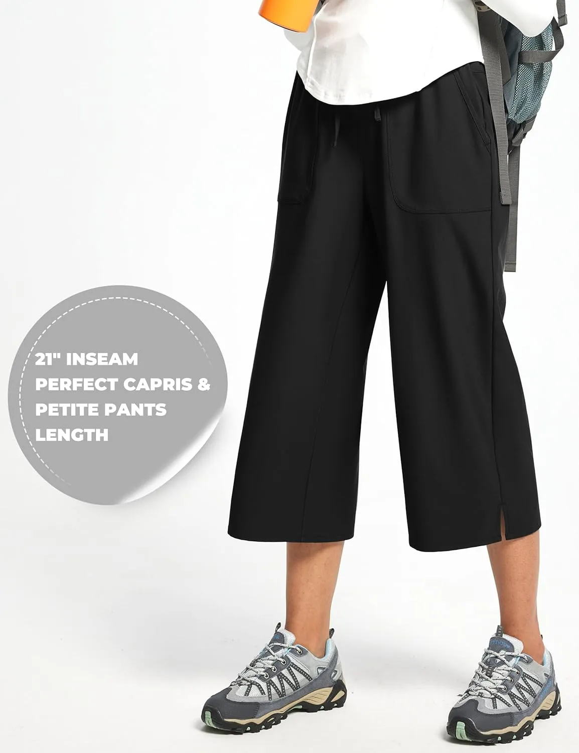 FitsT4 Sports Women's Wide Leg Hiking Capris Quick Dry Long Shorts UPF50  Lightweight Water Resistant Cropped Pants