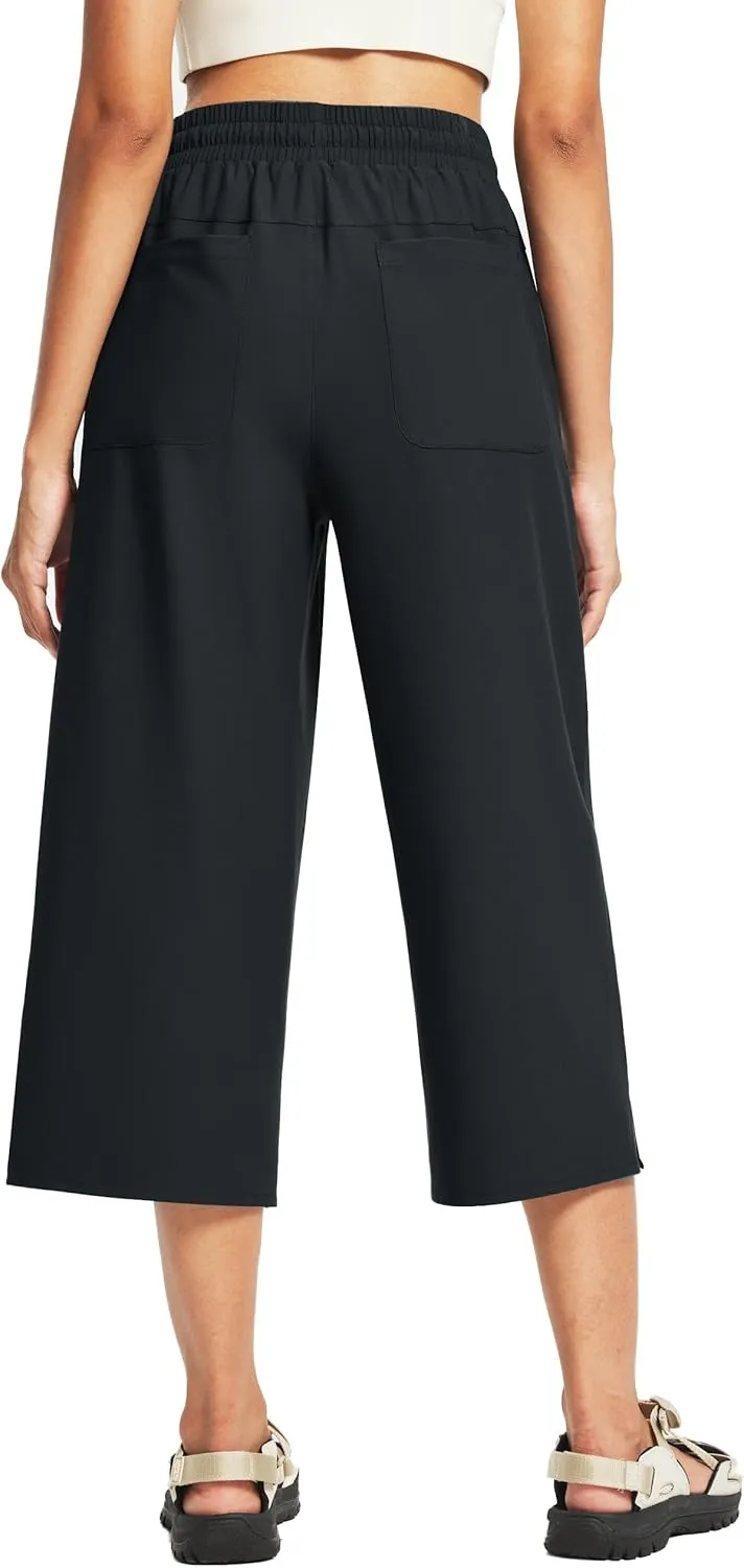 FitsT4 Sports Women's Wide Leg Hiking Capris Quick Dry Long Shorts UPF50  Lightweight Water Resistant Cropped Pants