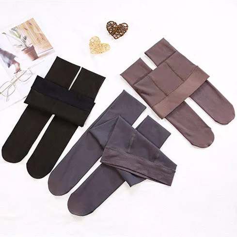 Fleece Lined Tights Open Toe Elastic Stockings