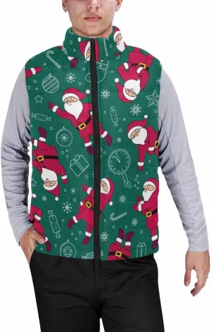 Fleece Vest Bear In Forest Pattern Men'S Puffer Vest Casual Zip-Up Collar Sleeveless Padded For Outdoor Travel Hiking