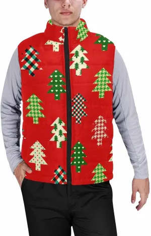Fleece Vest Bear In Forest Pattern Men'S Puffer Vest Casual Zip-Up Collar Sleeveless Padded For Outdoor Travel Hiking