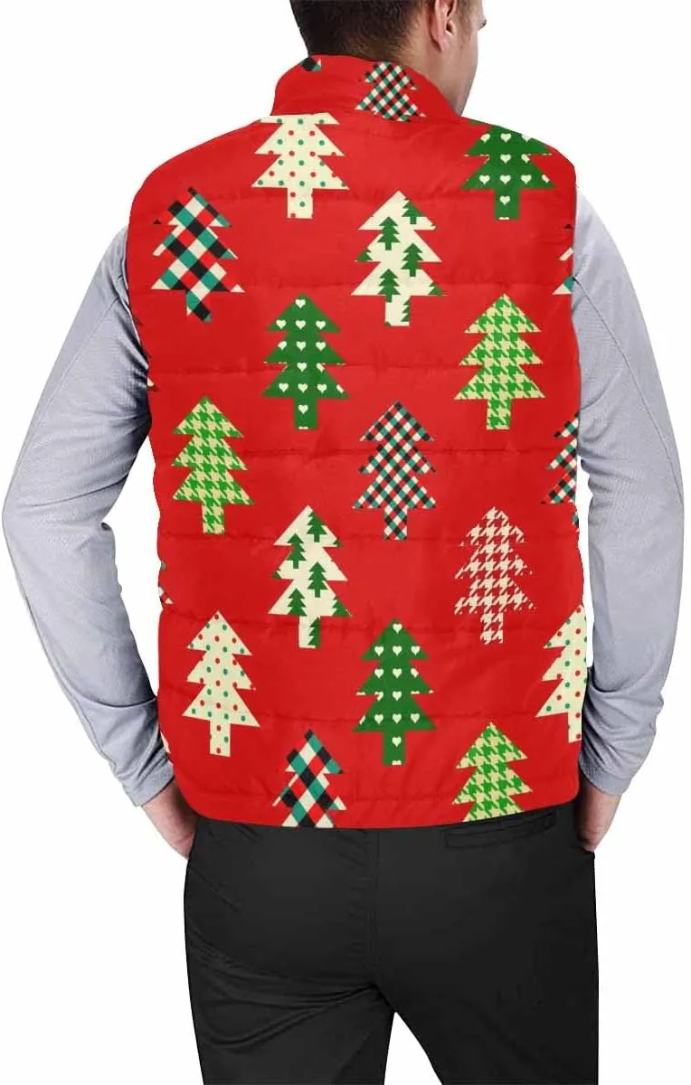 Fleece Vest Bear In Forest Pattern Men'S Puffer Vest Casual Zip-Up Collar Sleeveless Padded For Outdoor Travel Hiking