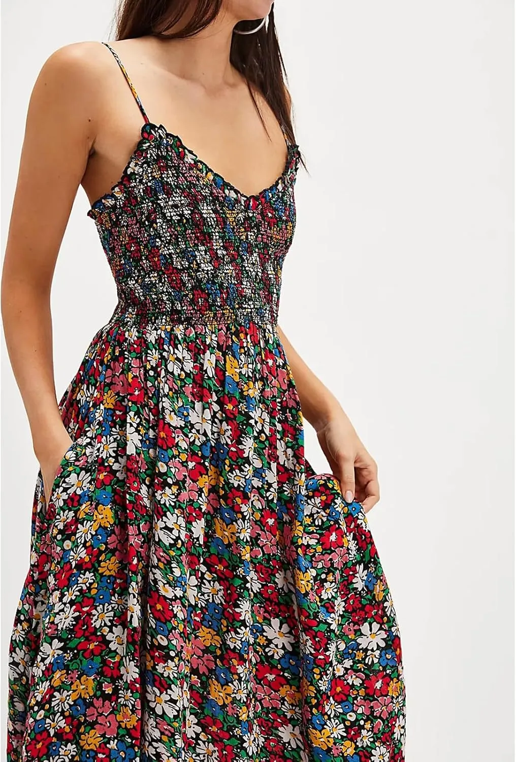 Floral Maxi Dresses for Women Sleeveless Tie Shoulder Smocked Flowy Boho Long Dress Y2k Summer Vacation Sundress