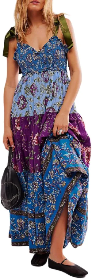 Floral Maxi Dresses for Women Sleeveless Tie Shoulder Smocked Flowy Boho Long Dress Y2k Summer Vacation Sundress
