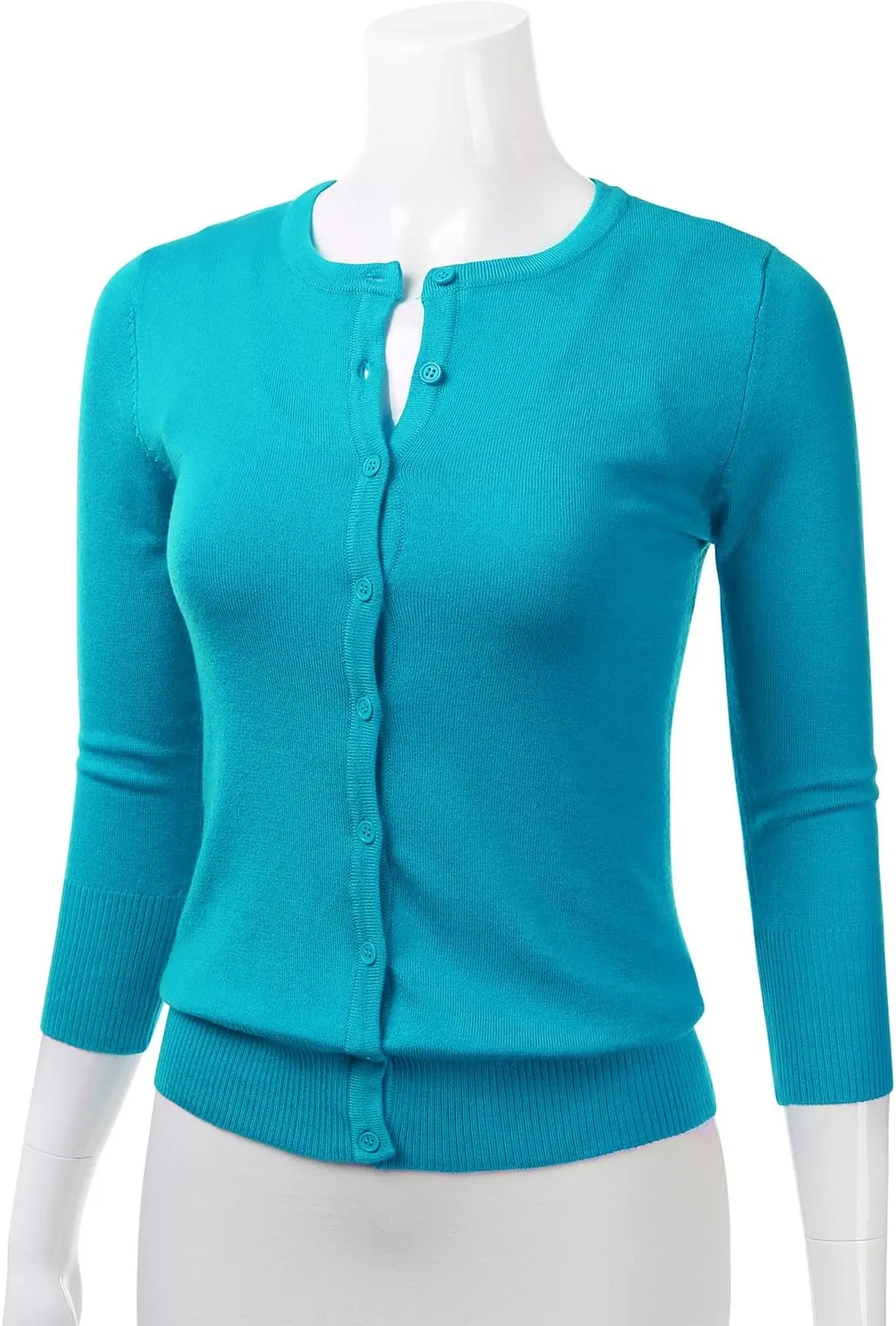 FLORIA Women's Button Down 3/4 Sleeve Crew Neck Knit Cardigan Sweater (S-3X)