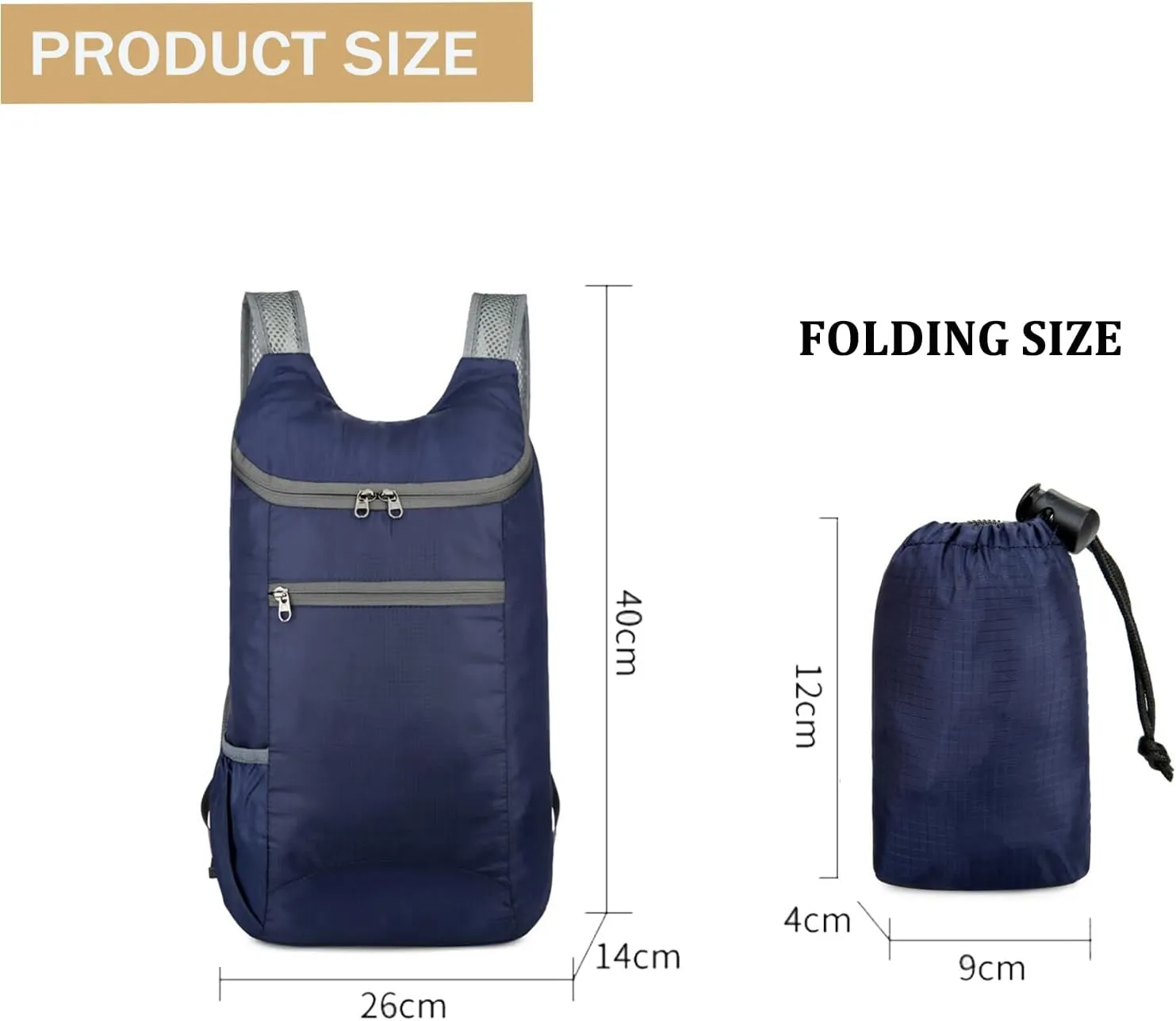 Foldable Backpack,20L Lightweight water-resistant Travel Hiking Backpack for Outdoor Sports Camping Daypack Bag (Dark blue)