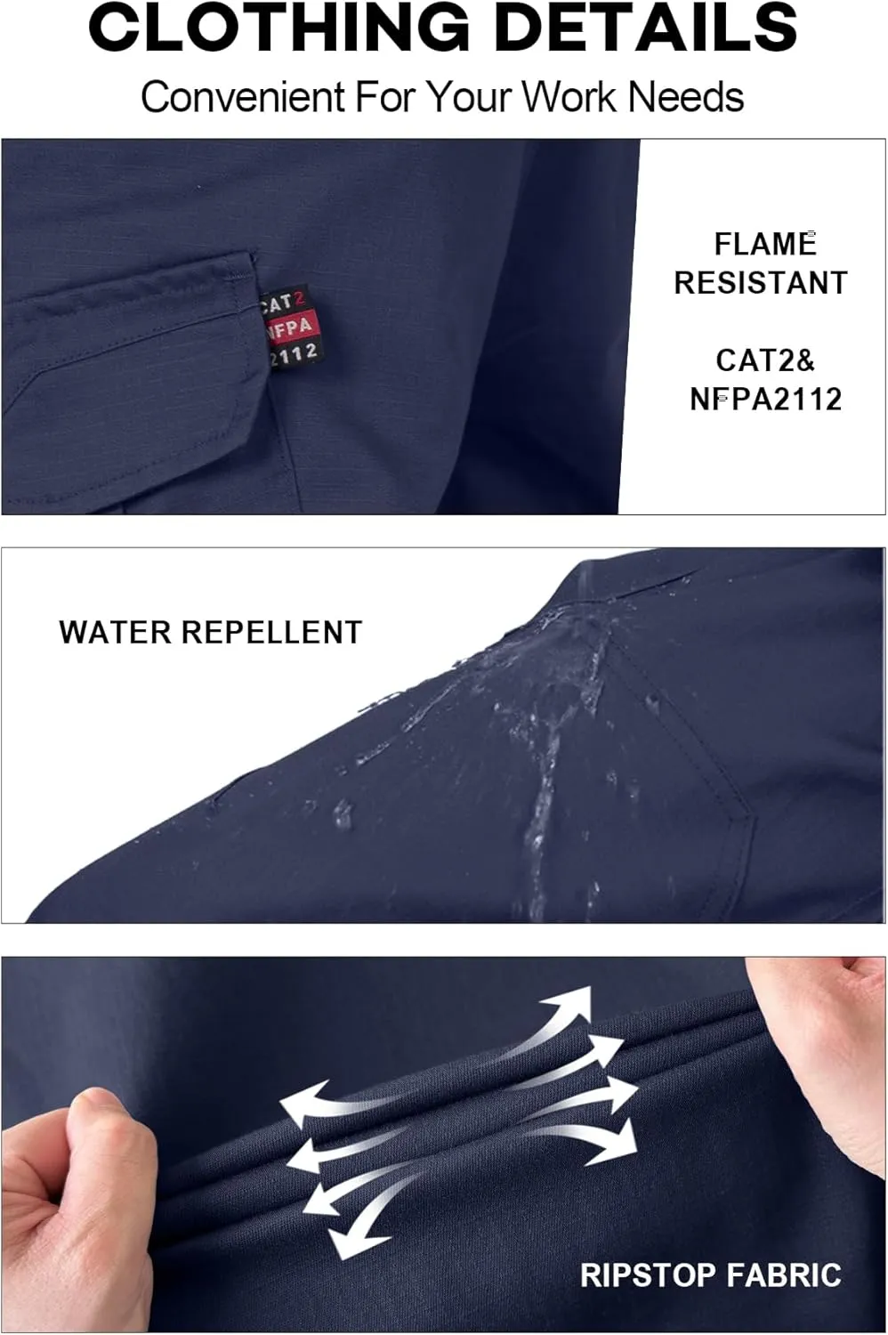FR Pants for Men Ripstop Flame/Water Resistant Lightweight Cargo Pants Boot Cut CAT2 NFPA2112 Welding Pants