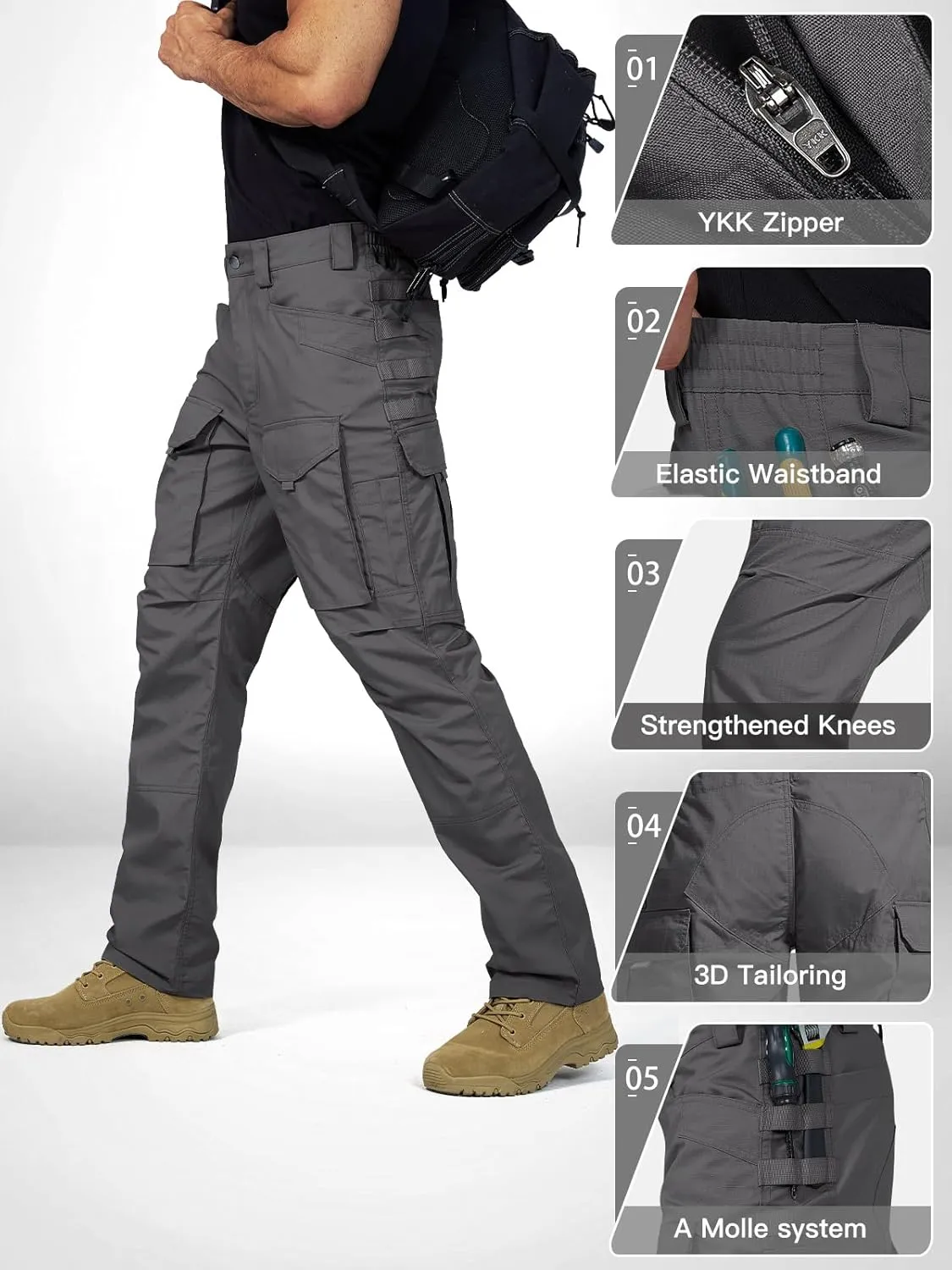 FREE SOLDIER Men's Cargo Pants,Tactical Pants for Men Stretch,Durable Ripstop EDC Work Pants for Hiking