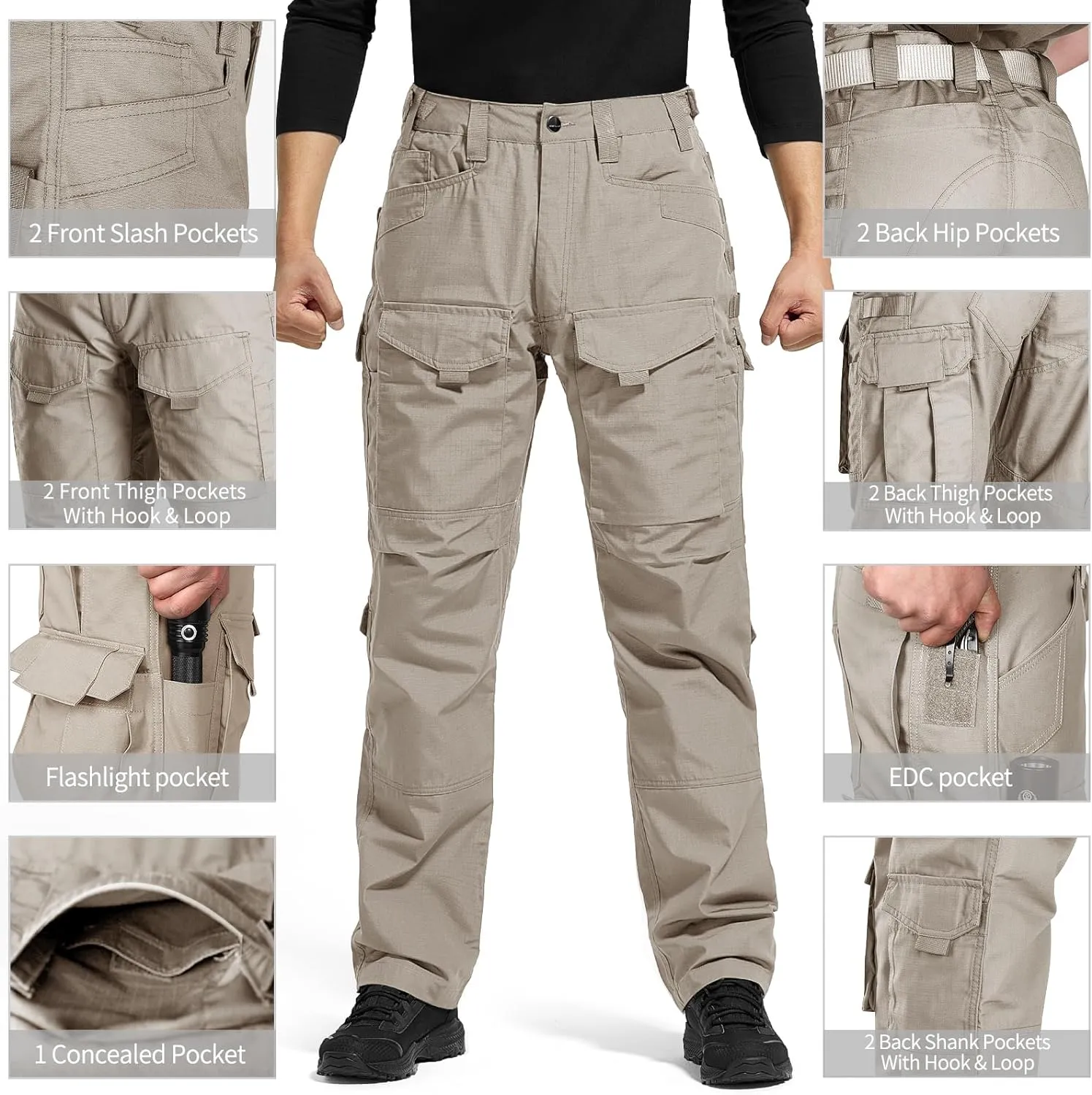 FREE SOLDIER Men's Cargo Pants,Tactical Pants for Men Stretch,Durable Ripstop EDC Work Pants for Hiking