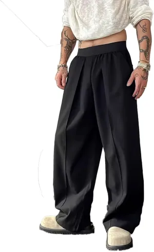 FTIMILD Men's Wide Leg Business Suit Pants Solid Loose Fit High Elastic Waisted Harem Trousers Lightweight Baggy Pants