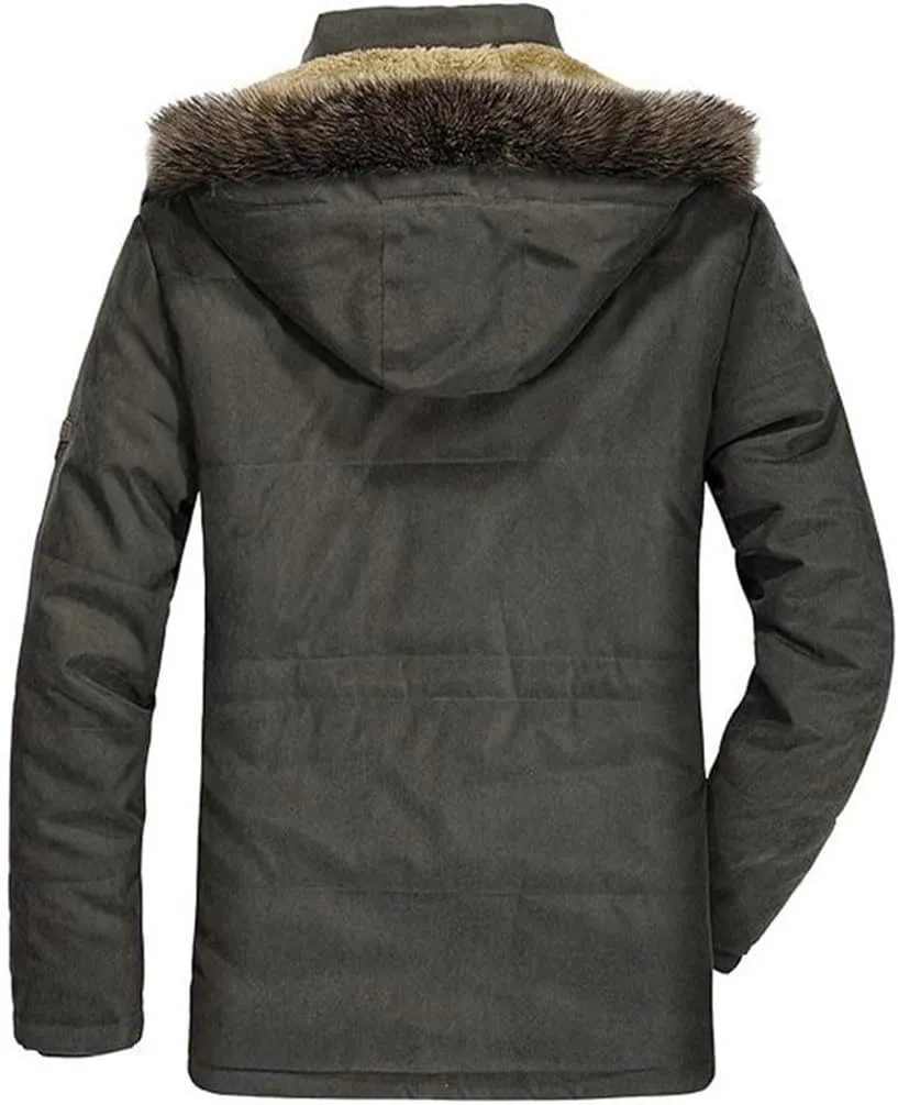 FULBHPRINT Men's Winter Parkas Jacket - Cotton Padded Military Coat With Hood - Fleece Thick Long Windbreaker