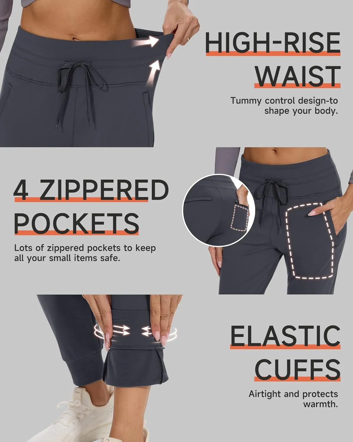 GAYHAY Women's Fleece Lined Joggers Water Resistant - Thermal Waterproof Zip Pockets Hiking Winter Golf Pants Running Ski