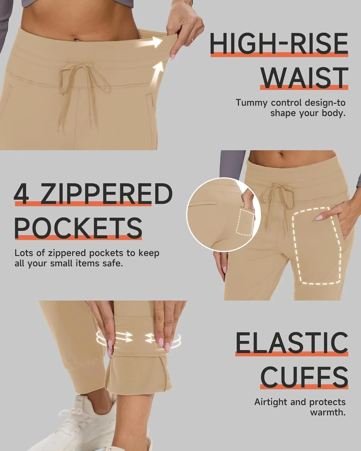 GAYHAY Women's Fleece Lined Joggers Water Resistant - Thermal Waterproof Zip Pockets Hiking Winter Golf Pants Running Ski