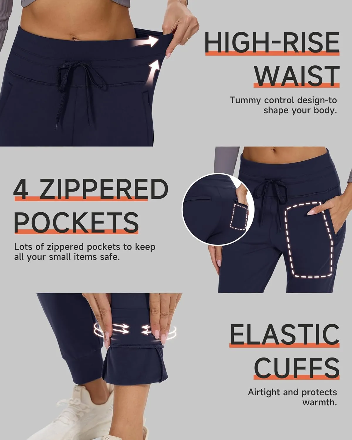 GAYHAY Women's Fleece Lined Joggers Water Resistant - Thermal Waterproof Zip Pockets Hiking Winter Golf Pants Running Ski
