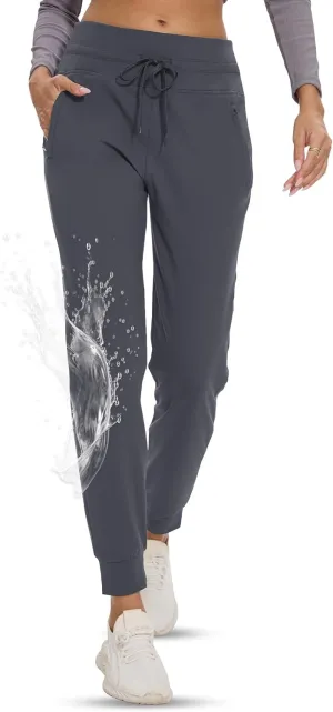 GAYHAY Women's Fleece Lined Joggers Water Resistant - Thermal Waterproof Zip Pockets Hiking Winter Golf Pants Running Ski