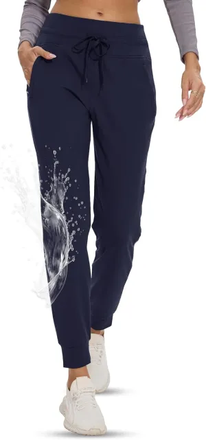 GAYHAY Women's Fleece Lined Joggers Water Resistant - Thermal Waterproof Zip Pockets Hiking Winter Golf Pants Running Ski