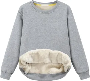 Gihuo Unisex Boy's Girls Winter Warm Sherpa Lined Crewneck Pullover Sweatshirt Fleece Casual Fall Clothes Sweatshirts