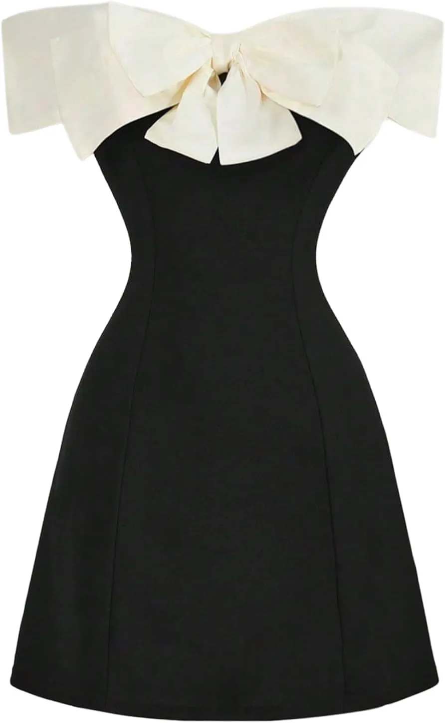 GORGLITTER Women's Bow Strapless Bodycon Mini Dress Off The Shoulder Wedding Guest Birthday Cocktail Going Out Dresses